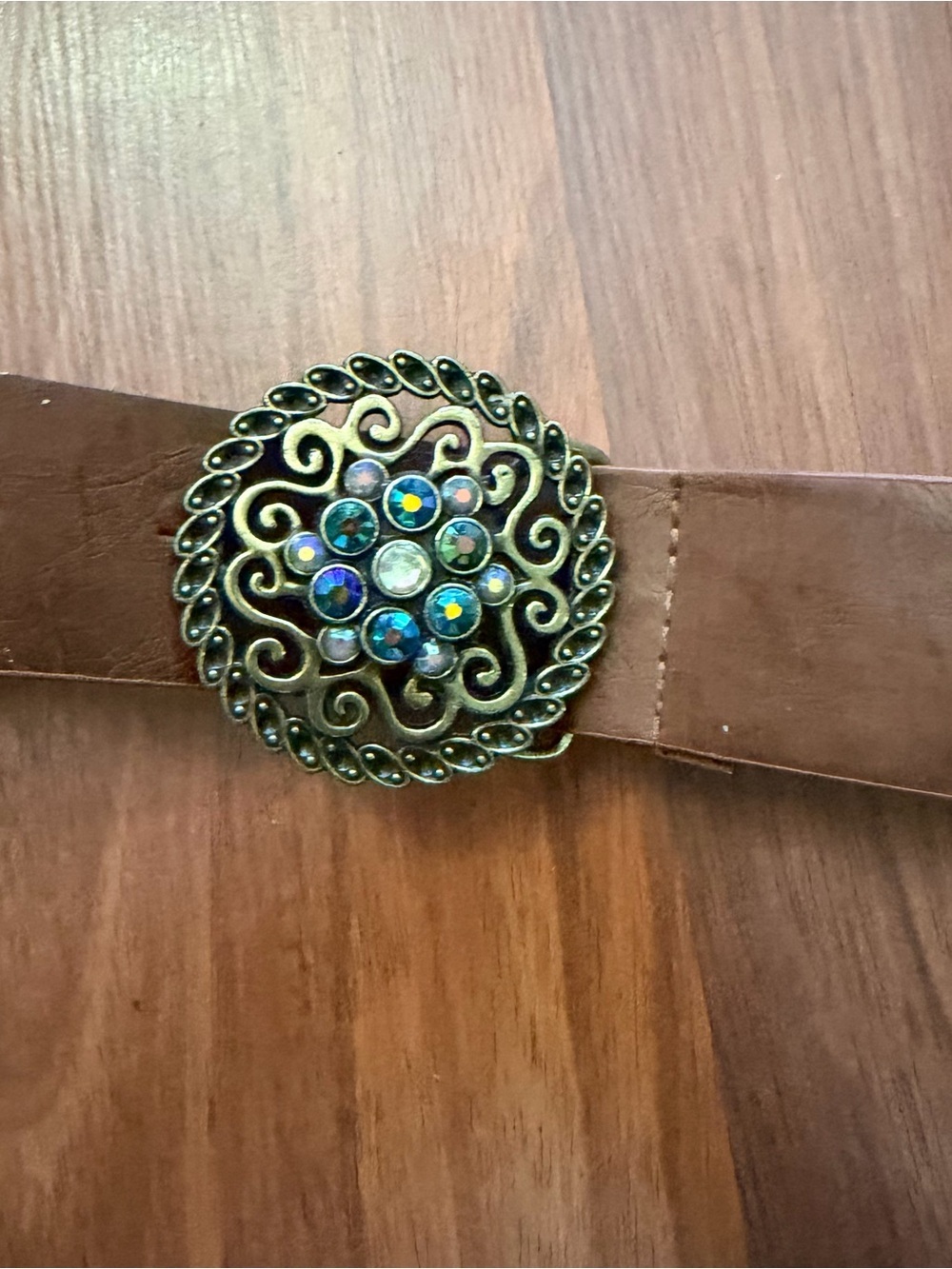 Women’s Brown Leather Belt with Decorative Filigree Buckle